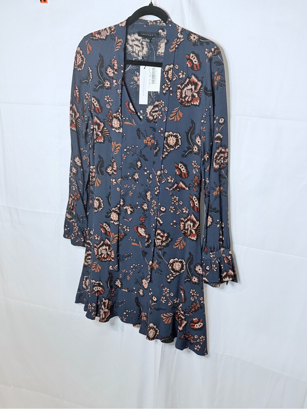 Sanctuary Blue Floral Long-Sleeve Mini Dress with Pink & Tan Accents